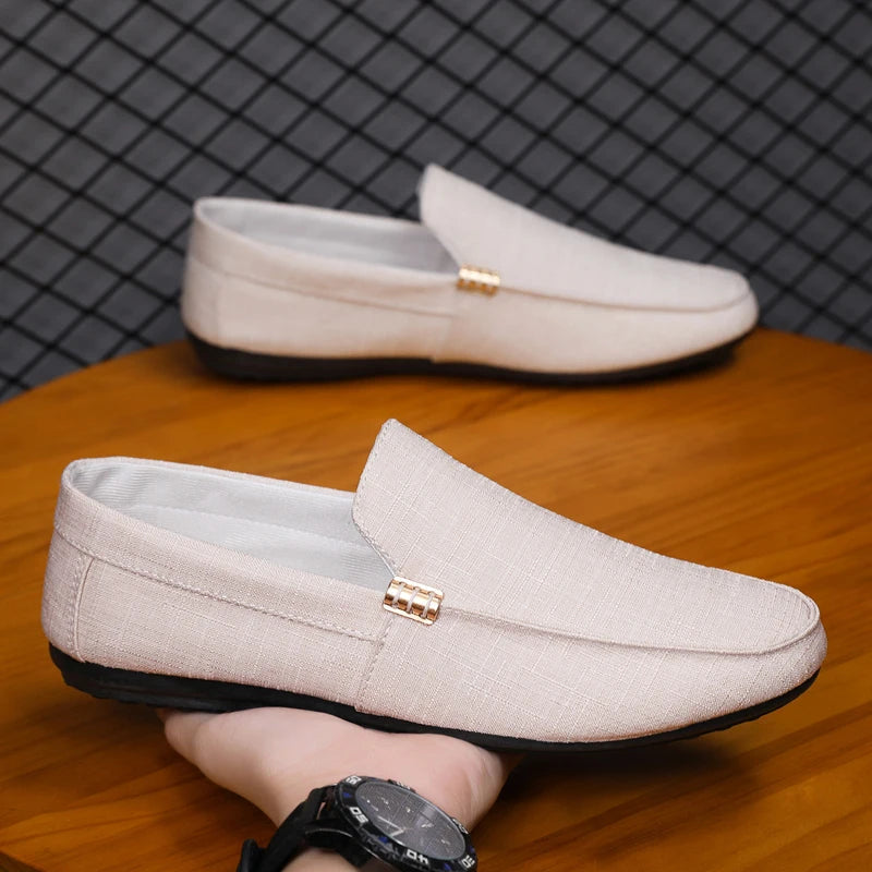 Voguable Mens Canvas Slip On Loafers Fashion Dress Driving Shoes Formal Wedding Party Casual Flats Plus Size Comfortable Office Wear voguable