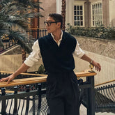 New Korean Fashion Polo Neck Men Sweater Vest Light Luxury Retro Business Knitted Sleeveless Waistcoats Leisure Premium Knitwear voguable