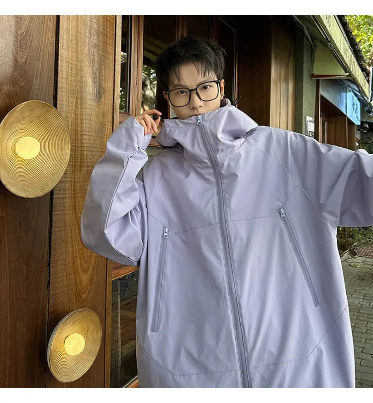 Hooded jacket man Spring zipper Windbreaker Men's Casual Climbing Waterproof Jacket Unisex Fashion Gorpcore Camping Fishing Coat