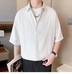 Striped Shirt men Japanese Casual Oversize Trend Black Unisex gothic Short Sleeved Blouses gotmes-shop