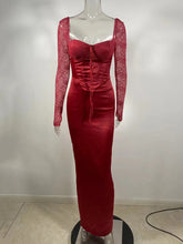 Backless Long Sleeve Sexy Maxi Dress For Women Solid Square Collar Lace-up Back Split Bodycon Club Long Dress Elegant voguable