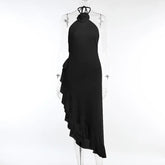 Voguable Women Elegant 3d Flower Sling Dress Sleeveless Backless Off Shoulder Split Ruffle Slim Dresses Lady Evening Party Robe New voguable