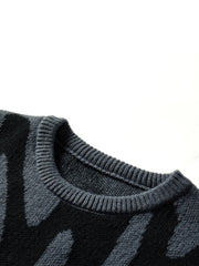 New Popular Autumn Winter Irregular Jacquard Pattern Pullover Sweater Casual Round Neck Contrast Color Knitted Men's Pullover voguable