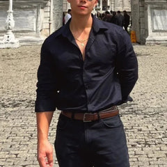 Spring Autumn Fashion Turn-down Collar Long Sleeve Solid Blouse Men's Clothing Korean Casual All-match Button Simplicity Shirts voguable