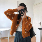 Voguable Harajuku Love Jacquard Sweaters Coats Elastic Korean Women Autumn Winter New Loose Knitted Panelled Zipper Cardigans Tops voguable