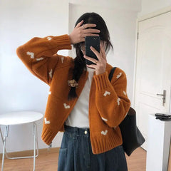 Harajuku Love Jacquard Sweaters Coats Elastic Korean Women Autumn Winter New Loose Knitted Panelled Zipper Cardigans Tops voguable