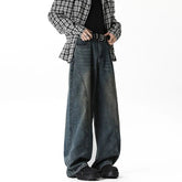 Men Wide Leg Jeans Dark Blue Patchwork High Street Washed Vintage Denim trousers men Loose Trendy Streetwear Oversized voguable