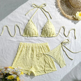Voguable European and American new fashionable and sexy three-piece bikini bikini cross-border solid color neck strap swimsuit women voguable