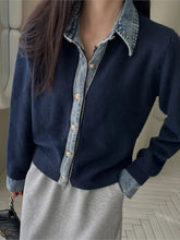 Voguable Knitted Autumn Cardigan Women Denim Patchwork Fashion Ladies Cardigans Korean Style Loose Casual Woman Sweater Coats voguable