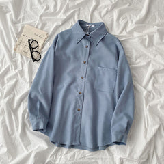 Voguable 2022 Spring New Chic Long Sleeve Women Blouses Tops Single-breasted One Pocket Loose Female Solid Shirts Blusas femme voguable