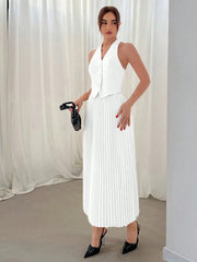 Summer new suit vest single breasted suit skirt lapel top fashion pleated skirt voguable