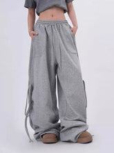 Streetwear Gray Sweatpants Women Low Waist Loose Harajuku Pockets Pants American Casual Hip Hop Lace Up Oversize Bf Trousers New voguable