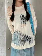 Voguable Korean Fashion Design Hollow Out Long Sleeved Knitted Sweater Retro Street Clothing Y2k Hole Unique Women Personalized Sweater voguable