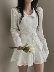 Voguable Harajuku Simple Fashion Skirts Set Women French Solid Chic Top Shirts + Mini Cake Skirt Office Korean Design Casual 2 Piece Sets voguable