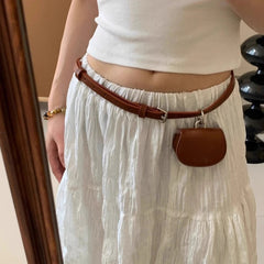 Korean Fashion All Match Mini Handbags Women Vintage Ins Belt Purses Solid Leather Streetwear Simple Waist Packs Y2k Aesthetic voguable