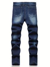 Voguable Men's jeans, stretch straight-leg jeans, washed ripped jeans, stylish street biker jeans, suitable as a gift for a boyfriend. voguable