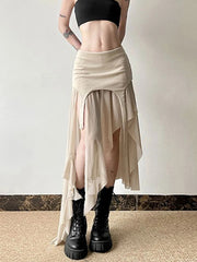 Sexy Irregular Y2K Skirts Women Vintage American High Waist Slim Slit Long Skirt Casual Lady Streetwear Retro Summer Skirts voguable