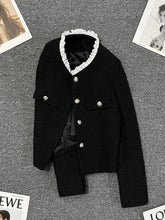 Elegant Slim Black Tweed Jackets Women Vintage Lace Patchwork Sweet Short Coat Casual Korean Long Sleeve O Neck Fall Winter Tops voguable