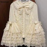 Victorian Vintage Lolita Style Shirts Women Gothic Y2k Bow Lace Ruffle Flare Long Sleeve Blouse Japanese Sweet Elegant Cute Tops voguable