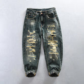 Voguable Spring Autumn New Cotton Casual Ripped Jeans Men Clothing Retro Loose Straight Men Trousers voguable