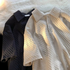 American Style Shoulder Polo Shirt Short Sleeved Men's Heavyweight Texture Collar T-shirt Design Versatile Seven Quarter Sleeves voguable