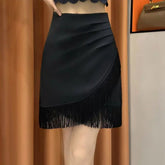 Voguable New Outerwear High-waisted Irregular Tassel Fashion Splicing Short Skirt voguable