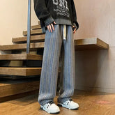 Voguable All Match Thick Loose Straight Leg Pants with Autumn and Winter Stripes Woolen Drape Casual Casual Pants Men's Retro Pants voguable