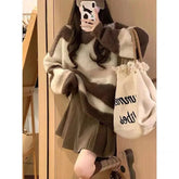 Voguable Loose Japan Style Vintage Fashion Lazy Patchwork Panelled Striped Sweater Women Autumn O-Neck Long Sleeve Screw Thread Knit Top voguable