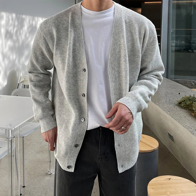 Autumn Fashion Men Luxury Knitted Sweater Coats Trendy Korean Popular V Neck Long Sleeve Cardigan Jacket Casual Stylish Knitwear voguable