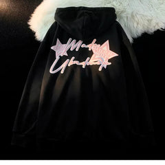 Letter Print Sweatshirts Gothic Streetwear Vintage Loose Patchwork Tops Coats Zip Up Hoodies Women Harajuku Hip Hop Top voguable