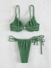 Voguable Underwire Push Up Bikinis Women Solid Green Swimwear 2024 Ribbed Cut Out Beach Bathing Suit Tie Side Triangle Swimsuit Biquini voguable