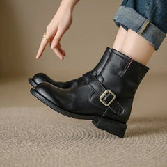 Women Boots Genuine Leather Ankle Boots Autumn Winter Round Toe Side Zipper Office Lady Working Shoes Woman Concise Basic voguable