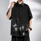 Voguable plus Size Men's Short Sleeve Shirt Mandarin Collar Tai Chi Kung Fu Top Frog-Button Traditional Chinese Summer Wear M-5XL voguable