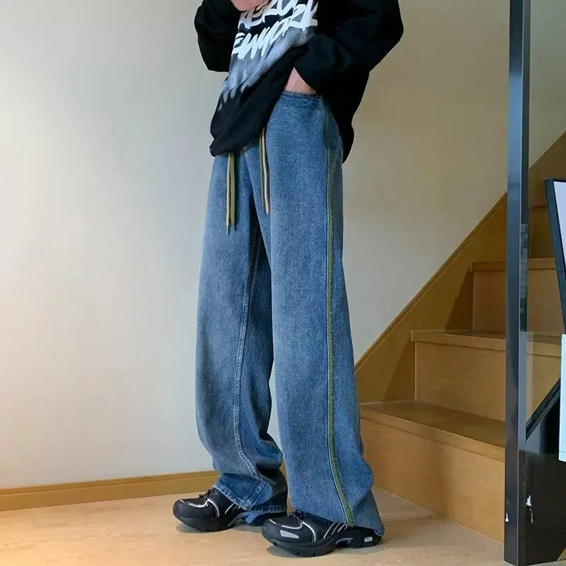 Mens Jeans Pants Classic Fashion Straight Sweatpants Blue Stretch Denim Trousers gotmes-shop