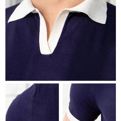 New Trend Men Business Polo Shirt Light Luxury Popular Slim V Neck T-shirt Leisure Patchwork Short Sleeve Tops Retro Knitwear voguable