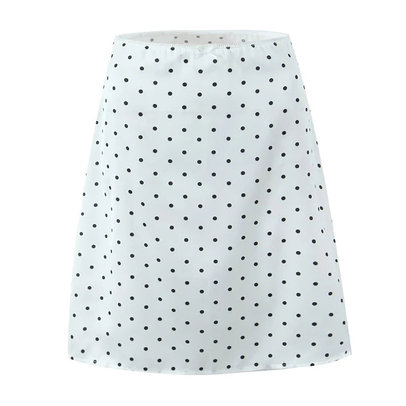 Women Vintage Black White Polka Dot A-line Knee Length Skirt Sexy Low Waist Holiday Summer Skirts