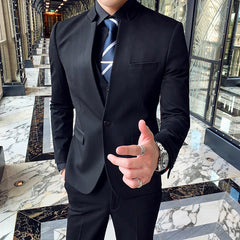 (Jackets+Vest+Pants) Sinicism Men's stand Collar High Quality Suits Male Slim Fit Solid Color Business Tuxedo Man Casual Blazers voguable