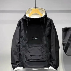New Luxury Spring Autumn Men's Jacket Fashion Double Zip Hooded Outdoor Jacket Black Coat Pocket Sportswear voguable