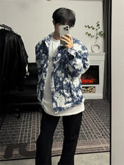 Korean Retro Vintage Jacquard Short Shoulder Pad Denim Jacket Men's American Style High-end Design Street Jacket Aesthetic Chic voguable