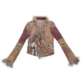 Grunge Tassel Shirt Y2k Aesthetics Mesh Tops Japanese Harajuku Blouses Cottagecore Print Irregular Shirt 2000s Vintage voguable