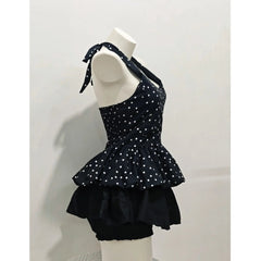 Voguable Summer Polka Dot Minority Print Sets Tanks Stretch Waist Ball Gown Cake Skirts Slim Small Fellow Age Reduction Dresses voguable