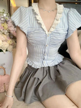 Voguable 2024 New Japanese Style Kawaii Suit Girls Cute Stripe Slim Bouse + Bow Y2k Mini Skirt Korean Fashion Sweet Skirt Set Woman Chic voguable