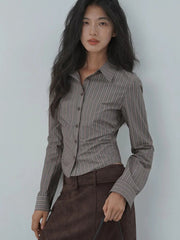 American Retro Slim Striped Shirt Fall Long Sleeve Harajuku Y2K Blouse Casual Vintage Female Streetwear Gothic Hip Hop New Tops voguable