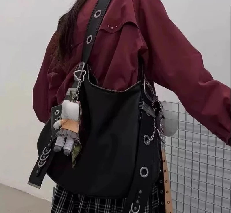 Vintage Punk Grunge Y2k Aesthetic Underarm Bag Korean High-capacity Fashion Casual Crossbody Bags Streetwear Shoulder Handbags voguable