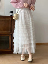 Voguable Spring New High Waist Women's A-line Mesh Cake Skirt Korean Fashion Design Temperament Women Solid Color Fairy Skirt voguable