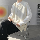 Winter Sweater Vest Men Warm Fashion Casual V-neck Knitted Pullover Men Korean Loose Sleeveless Sweater Mens Jumper Clothes voguable