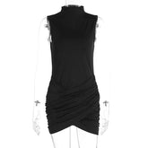 Voguable Sleeveless Sexy Mini Dress For Women Turtleneck Ruched Tank Dress Female Elegant Club Party Dress Slim Summer New lollapalooza outfit spring outfits voguable