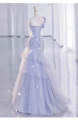 Voguable Purple Sequin Mermaid Bride Formal Evening Party Dress 3D Floar Shoulder Tulle Princess Birthday Gown for Wedding Guest voguable