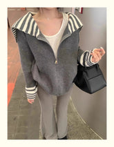 Voguable Autumn All Match Sailor Collar Zip Up Sweatear Cardigan Korean Elegant Temperament Casual Women Coats Y2k Streetwear Pullovers voguable