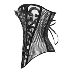 Voguable Steampunk Lace up Overbust Corset Top Black White Hollow Out Mesh Sexy Waist Trainer Bustier voguable
